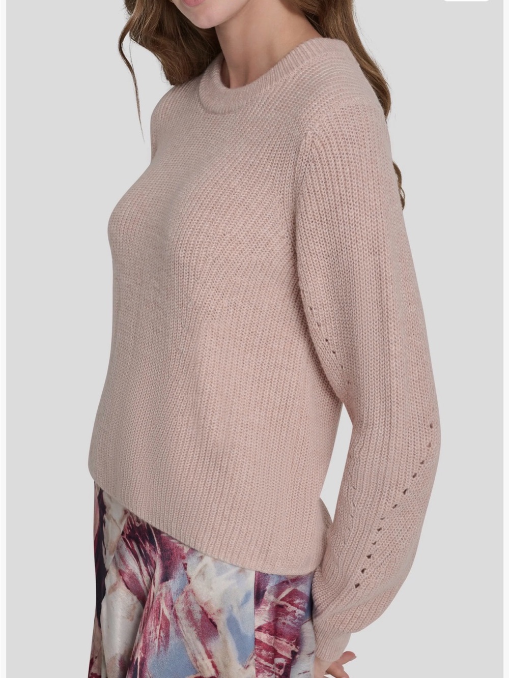 DKNY Classic Crewneck Cropped Women's Sweater - Blush Pink - Size S - Picture 3 of 11
